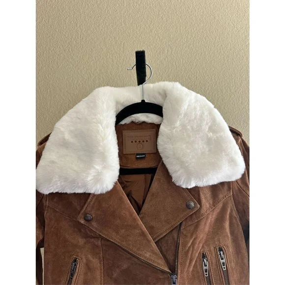 Blank NYC Alder Suede Faux Fur-Collar Moto Jacket Size S - Picture 4 of 5